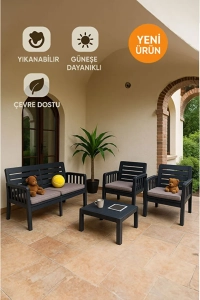 Silva 2 1 1 S Minderli Bahçe, Balkon Teras Takımı - Bahçe Mobilyası 4 Kişilik Bahçe Takımı Antrasit